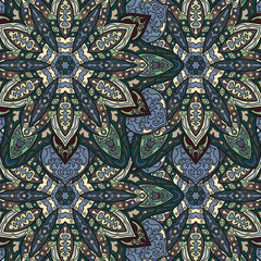 Ornate floral seamless texture, endless pattern with vintage mandala elements.