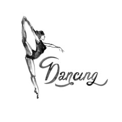 Obraz na płótnie Canvas Watercolor illustration ballerina icon in dance. Design poster ballet school, studio