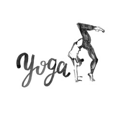 Fototapeta na wymiar Watercolor yoga illustration. Girl in asana pose.