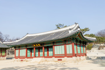 Architectural detail - Korean Tradition red wooden pole and outd