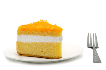 Chiffon cake garnished with foi thong