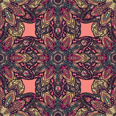 Ornate floral seamless texture, endless pattern with vintage mandala elements.