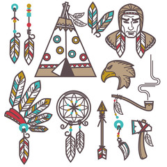 Set of wild west american indian designed elements.