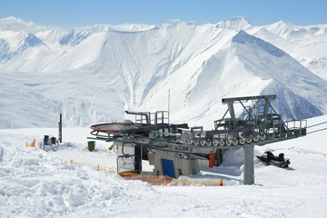 construction of ski lift mechanism in the mountains