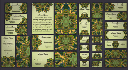 Business and invitation template Cards set with mandala ornament. Vintage decorative elements. Islam, Arabic, Indian, ottoman motifs.