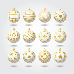 Set  white and gold Christmas balls