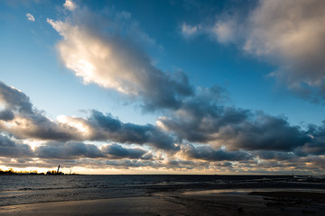 Stormy sea in winter with white waves crushing