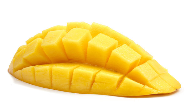 Mango Slice Cut To Cubes Close Up Isolated