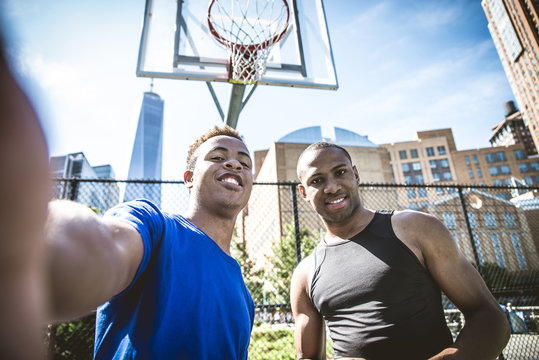Basketball player playing outdoors