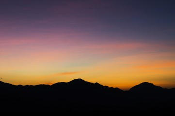 Beautiful silhouette landscape at night on a meadow on early winter