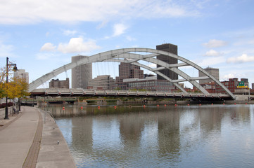 Fototapeta premium Rochester Downtown Skyline and bridge, Upstate New York, USA.
