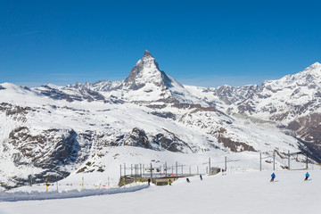 Fototapeta na wymiar Ski resort and train travel at Matterhorn, Zermatt Switzerland in clear sky day