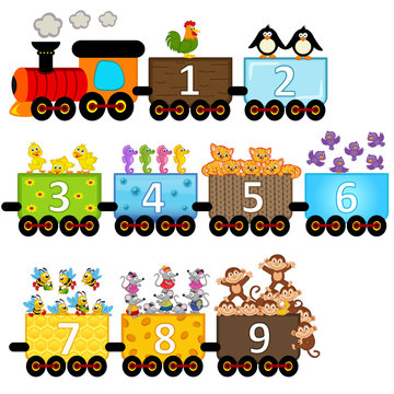 train with number of animals - vector illustration, eps