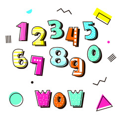 Vector Retro Numbers. Memphis numbers isolated. Vector illustratiom