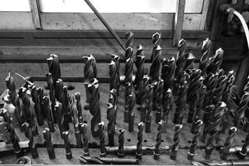 Obraz premium Drilling Tool. Black-and-white photo.