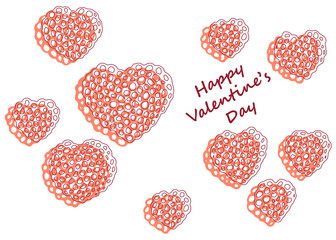 Sponge textured hearts for Valentine's day card with Happy Valentine's day writing. Vector illustration