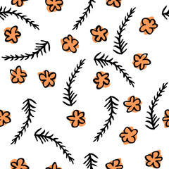 Flowers and leaves seamless vector pattern