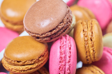 Colorful french macaroons in a box