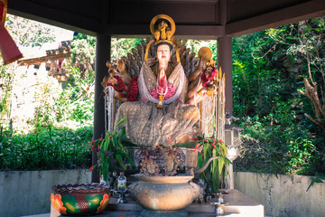 Religion In Thailand. Statue Of Eighteen Arms Guanyin ( Shiva, Buddha Cundi Bodhisattva ) at Wat Phra That Doi Suthep temple, Chiangmai, Thailand