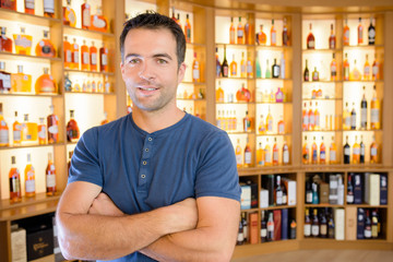 Portrait of man in liquor store