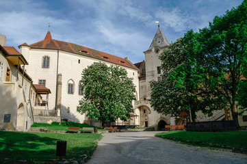 Fototapeta na wymiar Courtyard of medieval royal gothic castle Krivoklat, Central Bohemia, Czech Republic