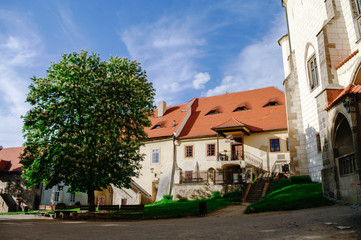 Fototapeta na wymiar Courtyard of medieval royal gothic castle Krivoklat, Central Bohemia, Czech Republic