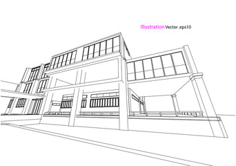 commercial building structure architecture abstract drawing, 3d illustration vector