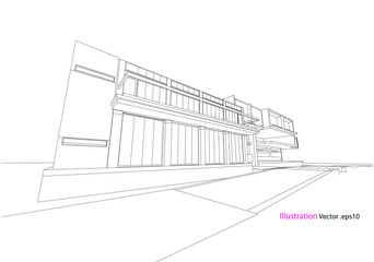 commercial building structure architecture abstract drawing, 3d illustration vector