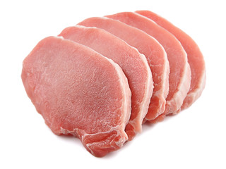 Meat, pork, slices pork loin on a white background