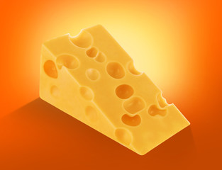 Piece of swiss cheese with holes isolated
