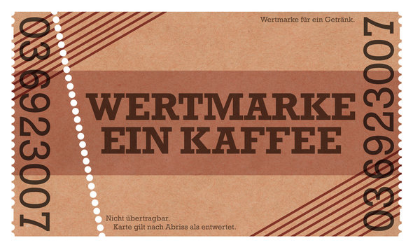 Wertmarke / Coupon: Eine Tasse Kaffee - Einladung - Belohnung - mailspass  altes Ticket Abrei&szlig;ticket Abrisskarte Ticket mit Perforierung Eintrittskarte Abriss Abri&szlig; mit L&ouml;chern