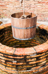 old ancient water bucket wood vintage