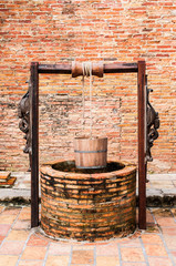 old ancient water bucket wood vintage