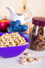 Breakfast on the wooden background