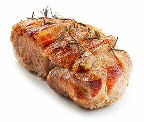 roasted pork on white background