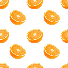 Seamless pattern of oranges fruit isolated on a white background