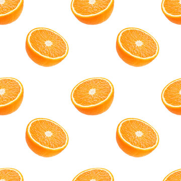 Seamless pattern of oranges fruit isolated on a white background