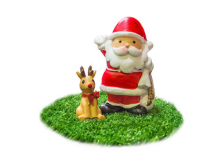 Santa Claus and reindeer. Isolated on white background. With clipping path. For various decorative greeting cards.