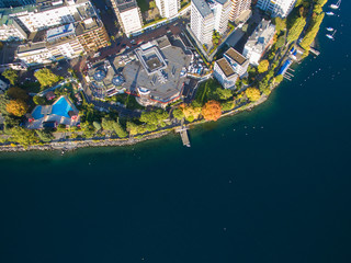 Aerial view of Montreux waterfront, Switzerland