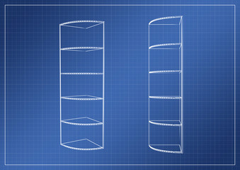 wardrobe on paper blueprint, 3D rendering