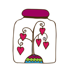 Glass jar with a tree with hearts inwardly