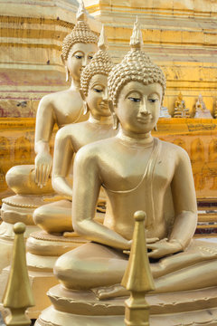 Ancient Buddhas with pagada background.