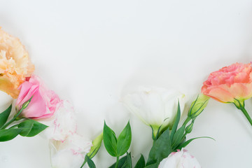 Obraz na płótnie Canvas Pink, white eustoma flowers close up border