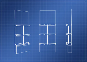 stand on paper blueprint, 3D rendering