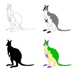 Vector illustration. Image Kangaroo line silhouette, black and white  color.