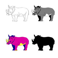 Vector illustration. Image rhino line silhouette, black and white  color.