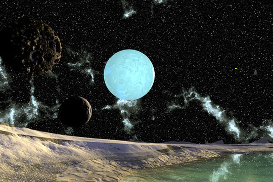 Fantasy alien planet. Moon. 3D rendering