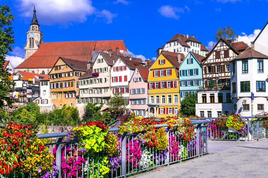Beautiful floral colorful town Tubingen in Germany 