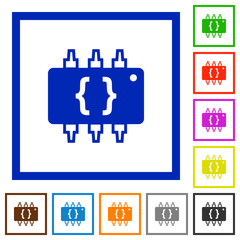 Hardware programming flat framed icons