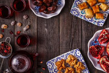 Oriental sweets with hibiscus tea.